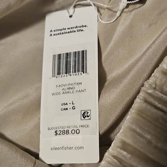 NWT Eileen Fisher Crushed Velvet Wide Leg Pant: Almond Color: Size- Large - Picture 7 of 10